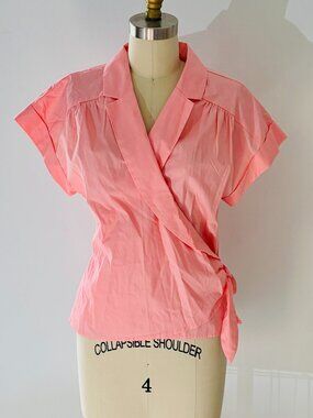 Nine West Bubble Gum Pink Cotton Collared Wrap Blouse, Size M- Like New
